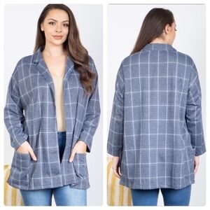 New Pretty Plus Size Plaid Open Front Style Jacket With Pockets